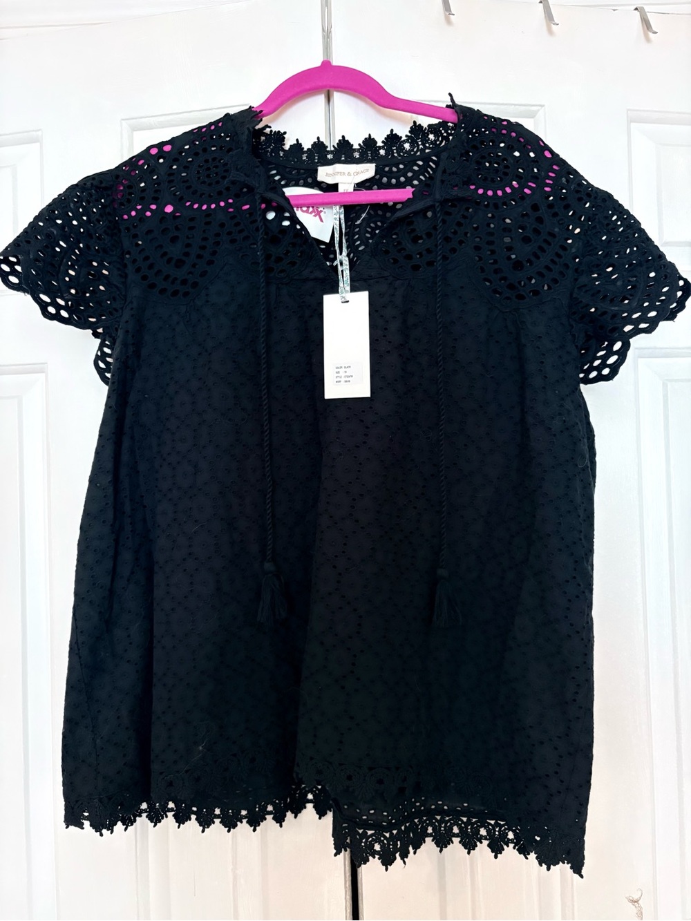 NEW with tags Black Eyelet Lace Short-Sleeve Top - Brand: Jennifer grace